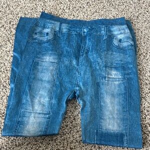 SHEIN Blue Faux-Denim Print Leggings